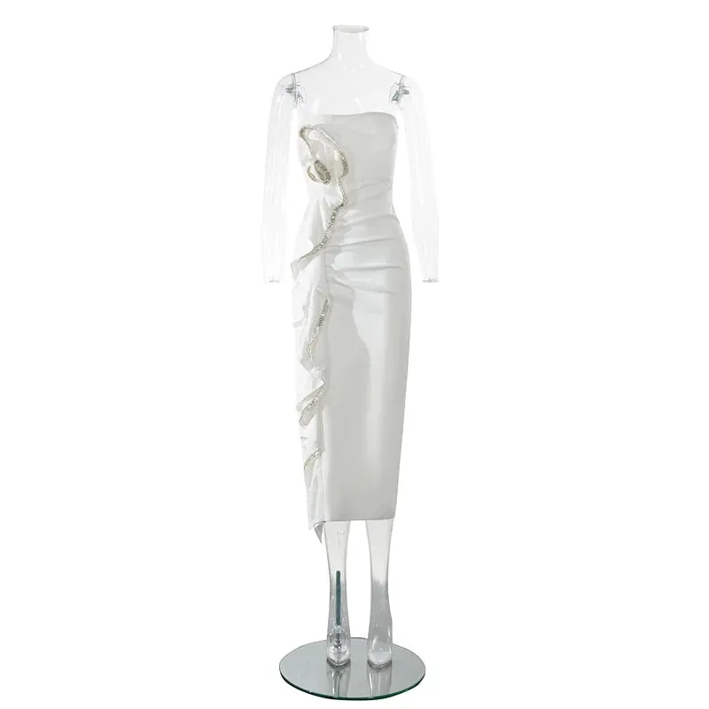 Trend4us Women's Strapless Ruffle Embellished Midi Dress