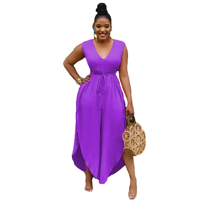 V Neck Wide Leg Jumpsuit