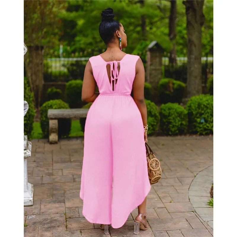 V Neck Wide Leg Jumpsuit