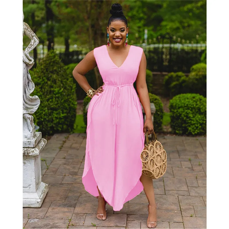 V Neck Wide Leg Jumpsuit