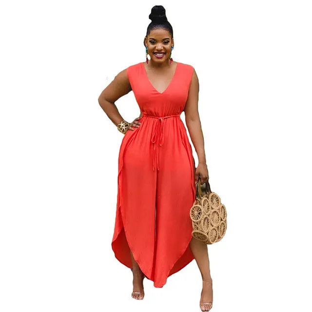 V Neck Wide Leg Jumpsuit
