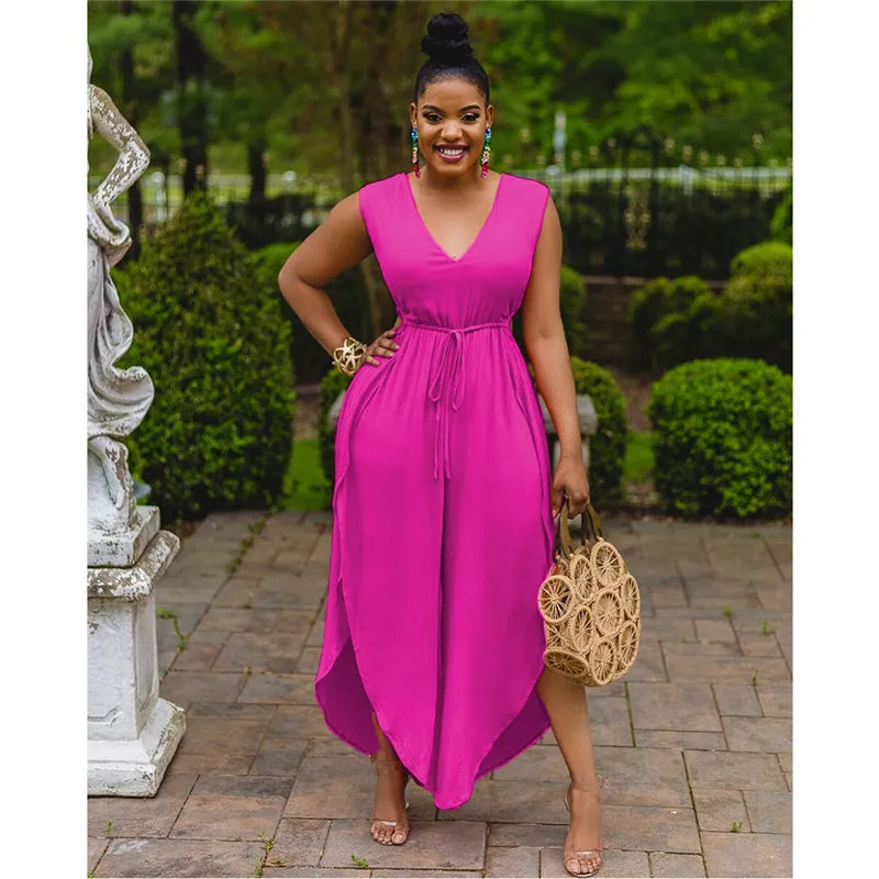 V Neck Wide Leg Jumpsuit