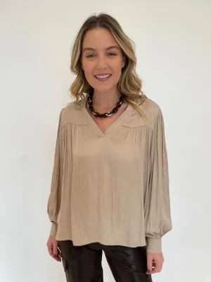 Vintage Satin V-Neck Blouse - Gold
