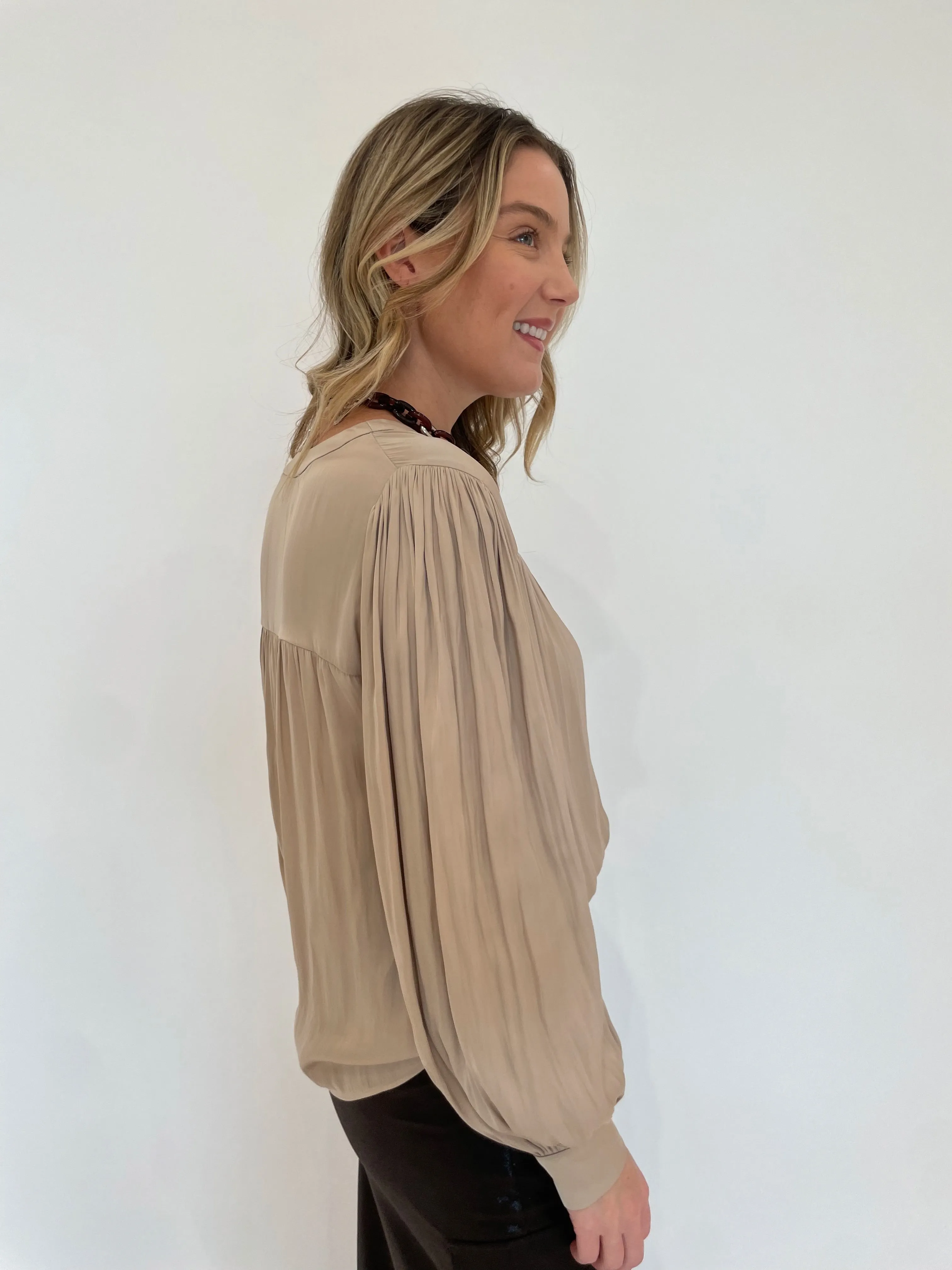 Vintage Satin V-Neck Blouse - Gold