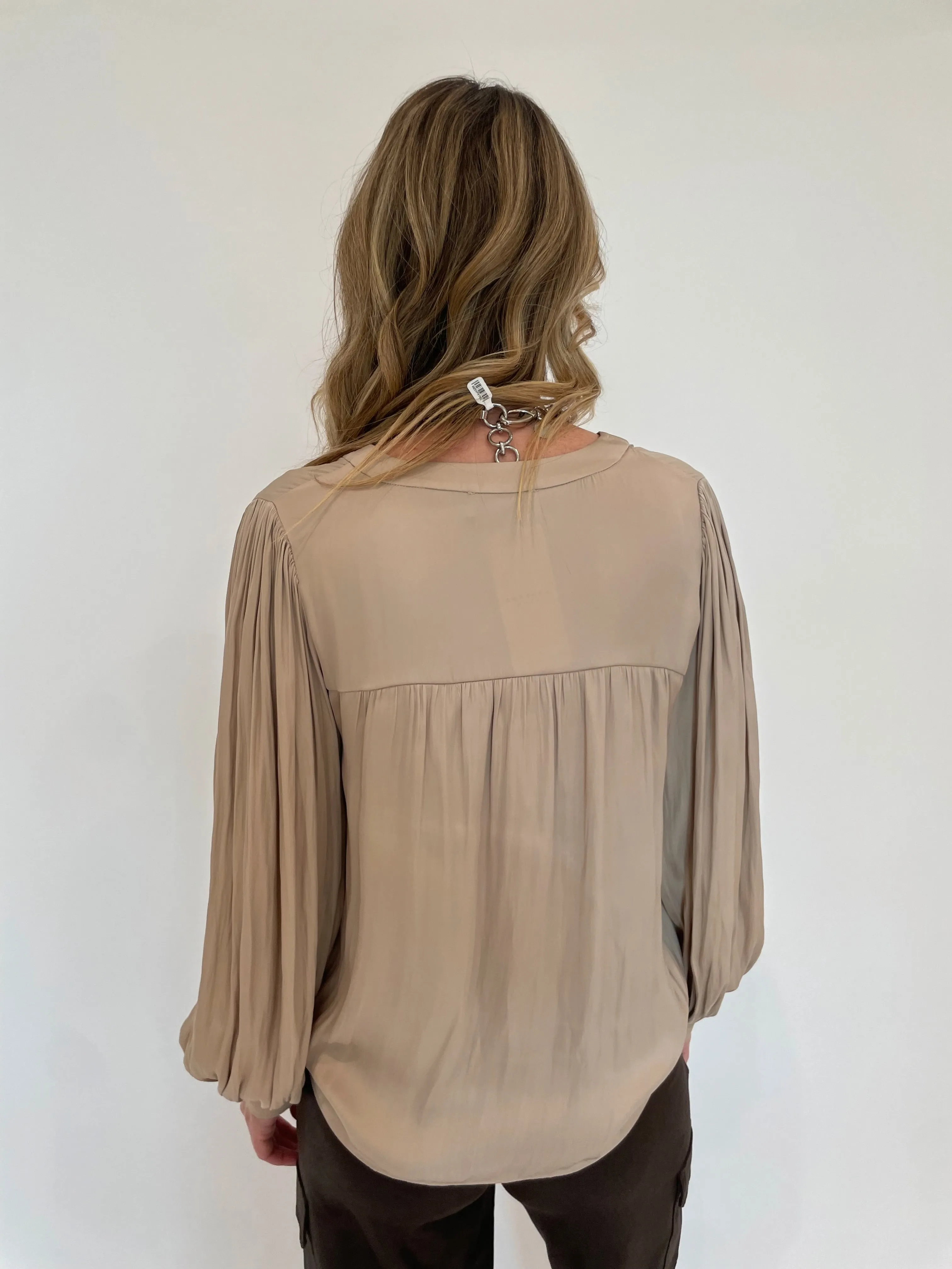 Vintage Satin V-Neck Blouse - Gold