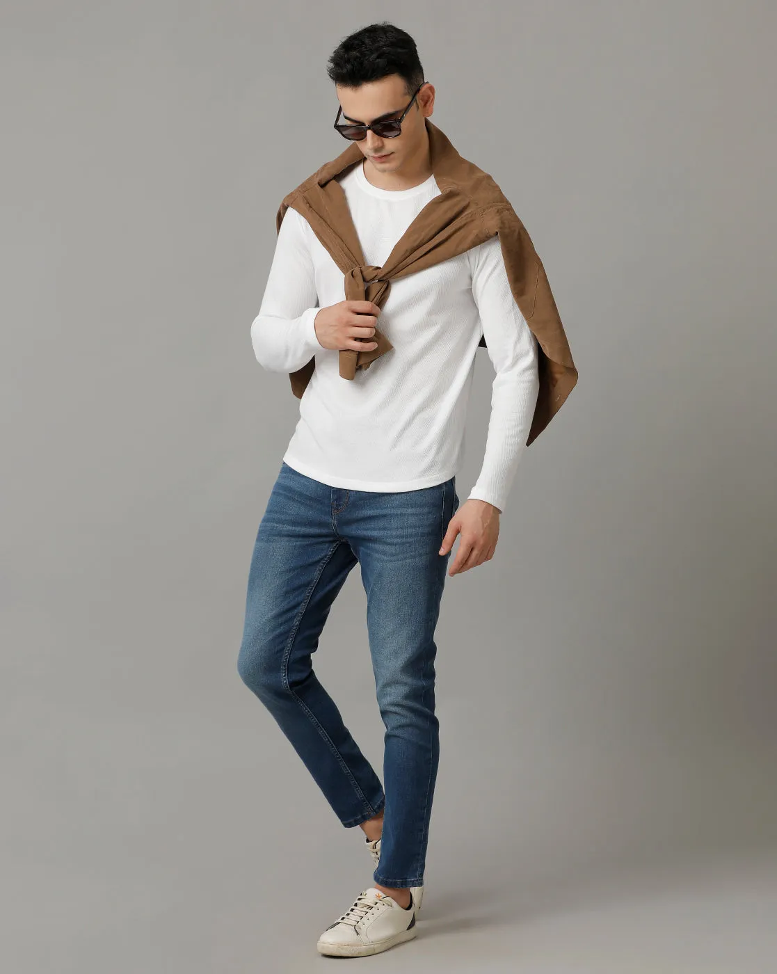 Voi Mens Jet Indigo Track Cropped Skinny Jeans
