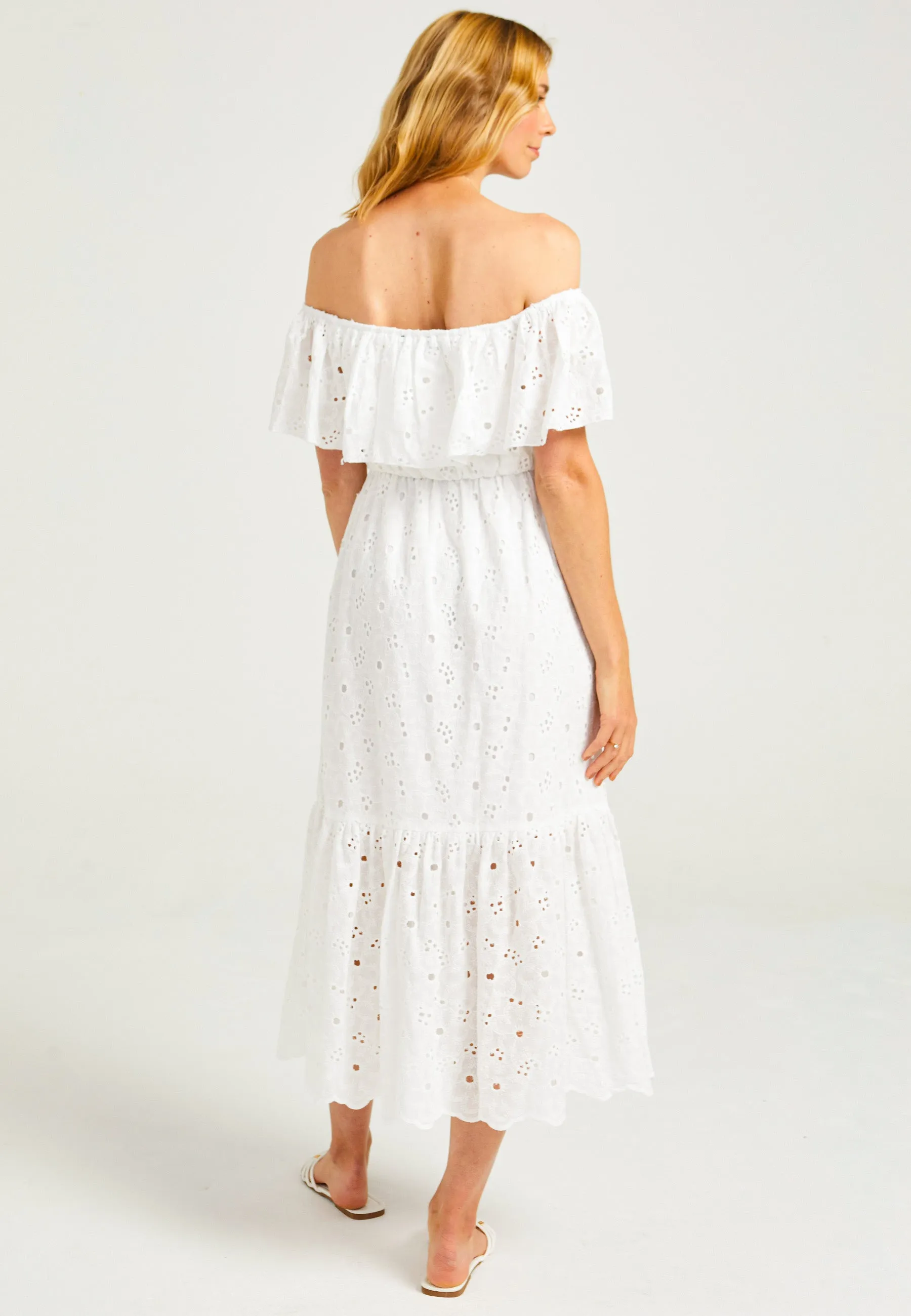White Broderie Midaxi Bardot Dress