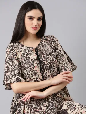 Women Beige Floral A-Line Dress