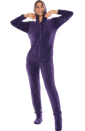 Women's Hooded Footed Pajamas, Plush Adult Onesie, Winter PJs with Hood