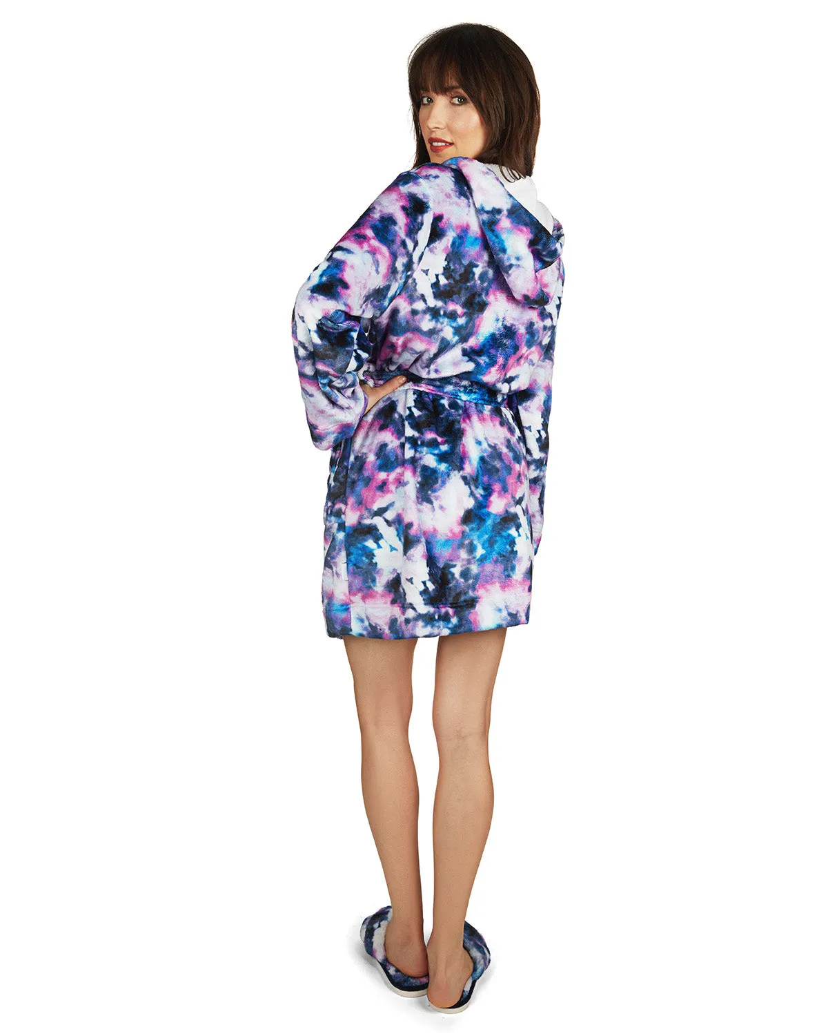 Women's Stardust Galaxy Tie Dye Plush Hooded Robe