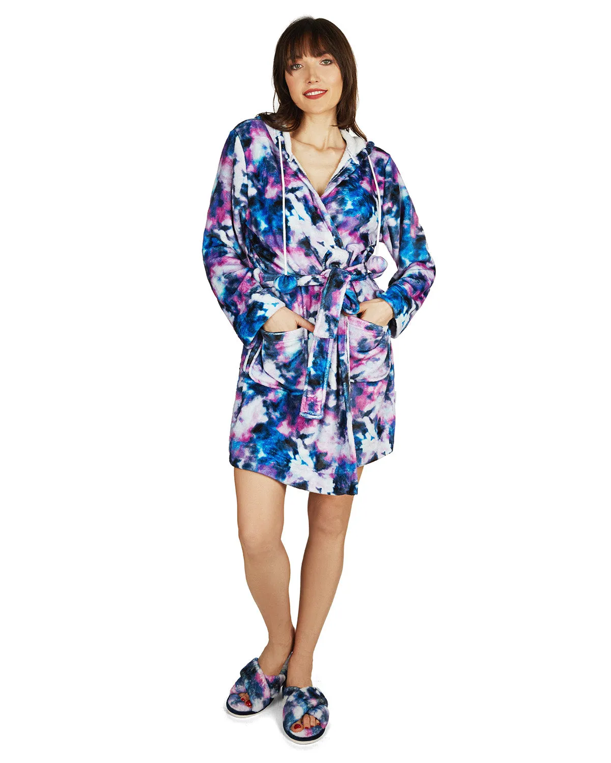 Women's Stardust Galaxy Tie Dye Plush Hooded Robe